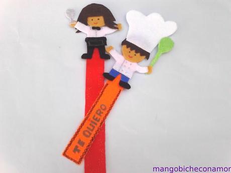 camarero y cocinero marcapáginas fieltro