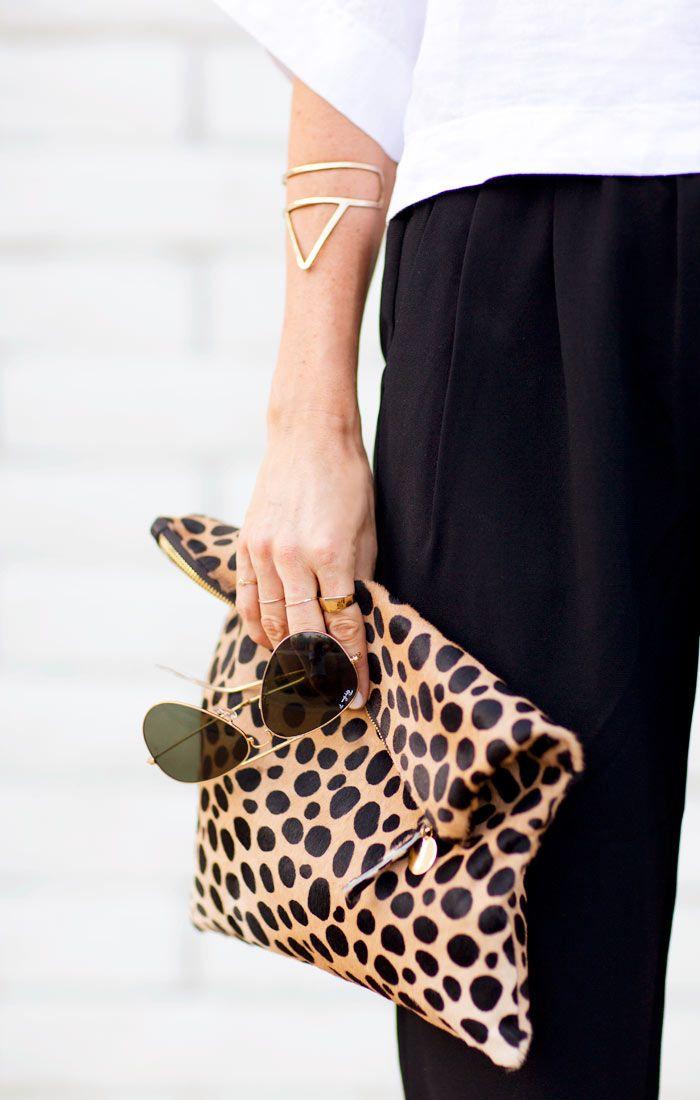 love these details! leopard clare vivier and brass cuff.