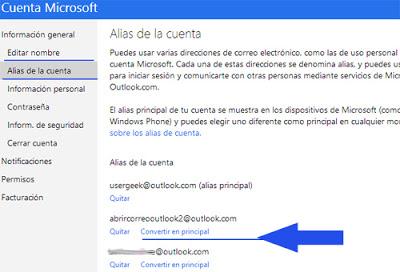 Cambiar tu direccion Outlook principal ahora es posible