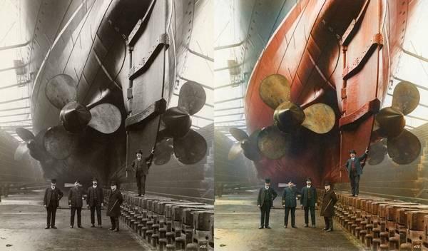 Liverpool RMS MAURETANIA 1909 Fotos históricas a color (coloreadas con photoshop)