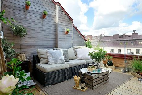 Terraza urbana, madera, estilo nórdico