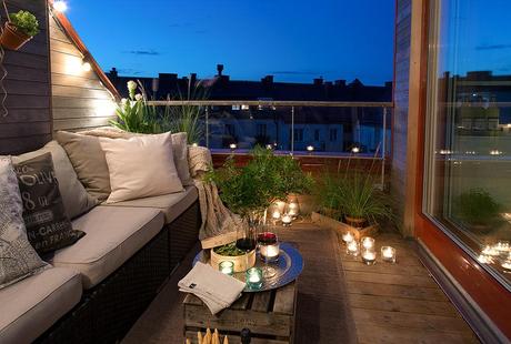 Terraza urbana, madera, estilo nórdico