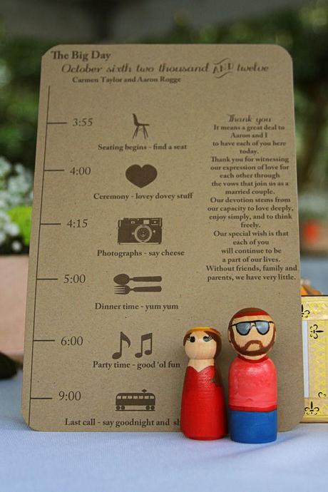 Programa de boda kraft con línea del tiempo Programa de boda con muñequitos de los novios