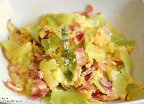 Calabacines a la carbonara. Receta sin gluten ni lactosa