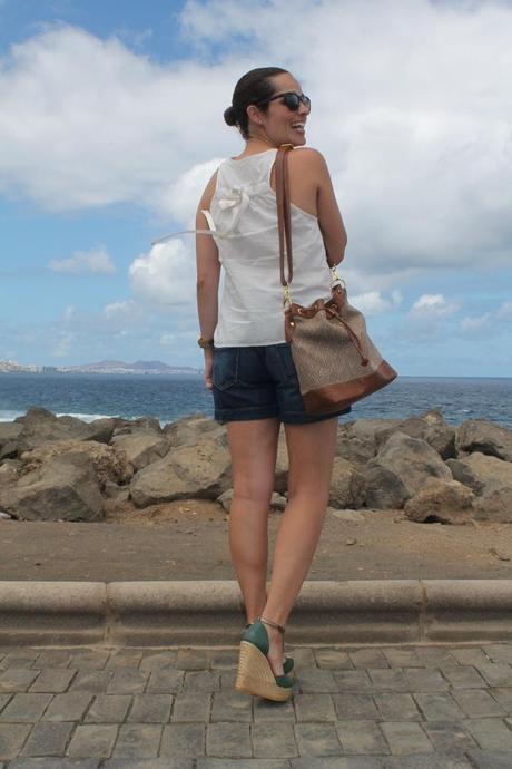 Lace and denim shorts