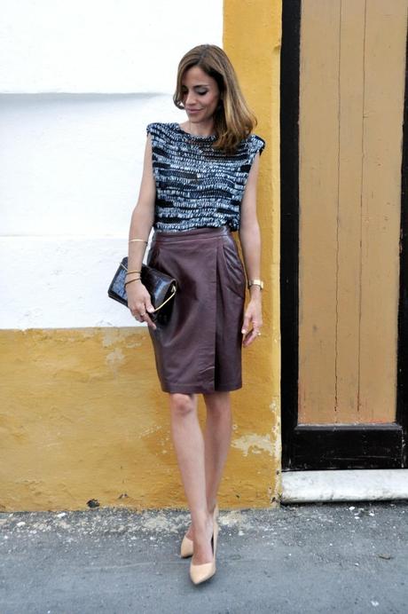 FALDA TUBO DE PIEL Y JERSEY