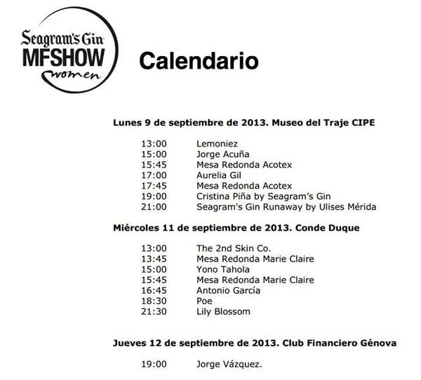 Madrid Fashion Schedule septiembre 2013