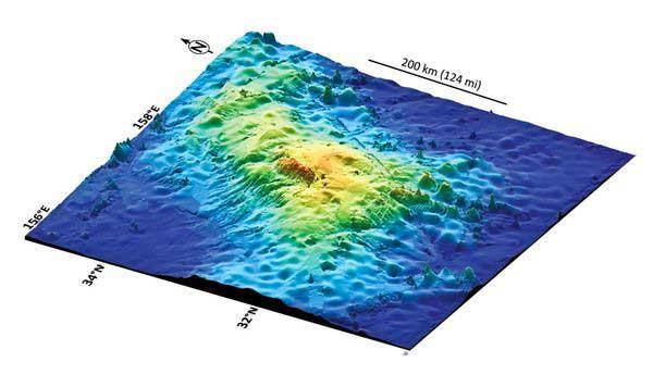 batimetría en 3D del volcán Tamu Massif