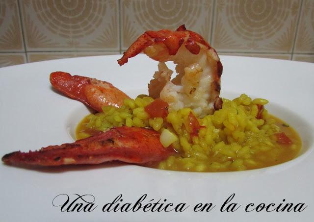 Arroz caldoso con bogavante con conteo de raciones para diabéticos