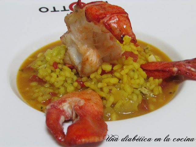 Arroz caldoso con bogavante con conteo de raciones para diabéticos