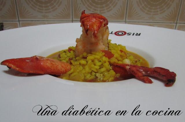 Arroz caldoso con bogavante con conteo de raciones para diabéticos