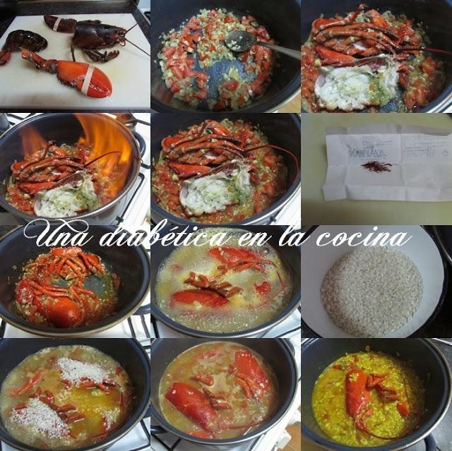 Arroz caldoso con bogavante con conteo de raciones para diabéticos