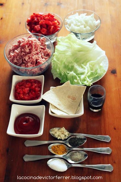 Barquitas de lechuga con carne especiada. ¡¡PASO A PASO!!.