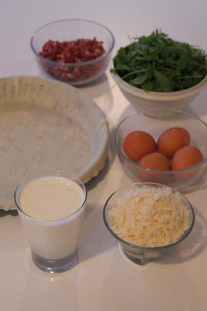 Quiche de grana padano, jamón serrano y rúcula. PASO A PASO.