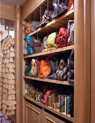 Great bag storage idea from Kelly Wearstler’s dressing room. (& other dressing room inspiration!) ~ via Habitually Chic