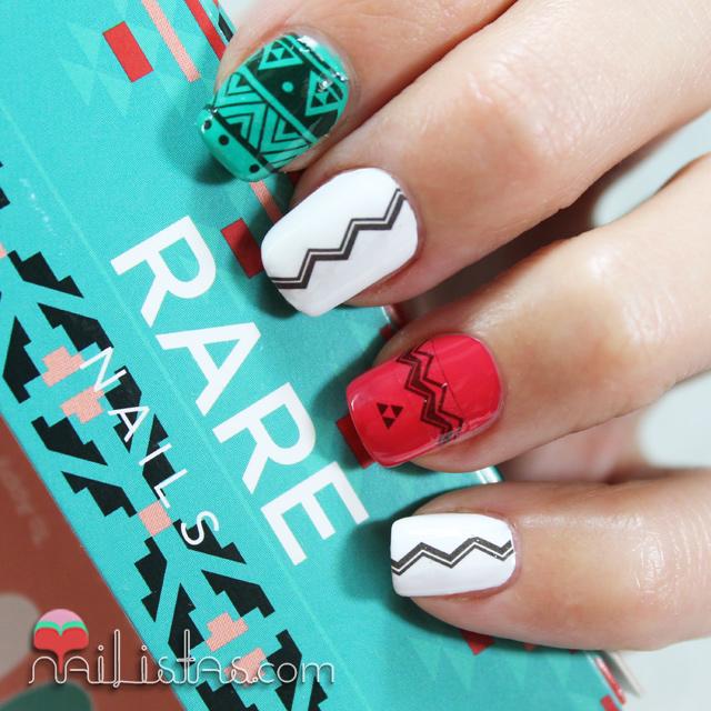uñas decoradas estilo azteca con el kit de nail art de rare nails