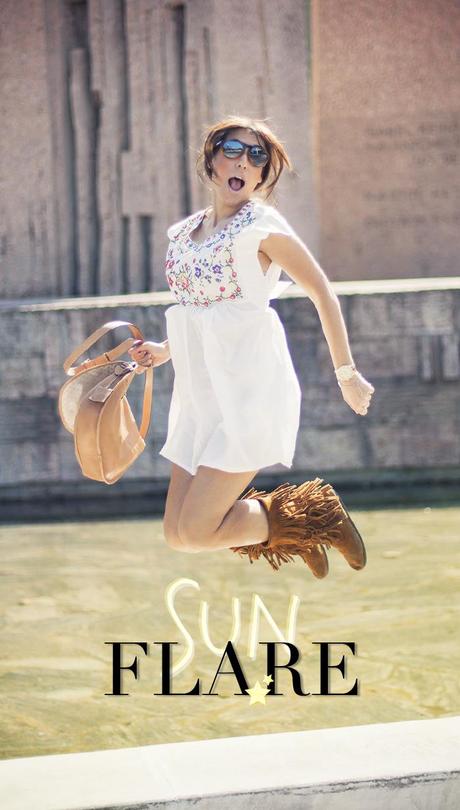 street style barbara crespo sun flare sheinside dress minnetonka boots outfit