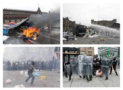 Los maestros pacíficos fueron desalojados violentamente del Zócalo de México