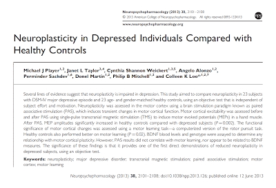 Neuroplasticidad en personas deprimidas comparadas controles sanos - Player y col.