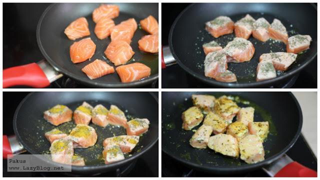 Curry de salmón y arroz basmati con limón y albahaca. Receta