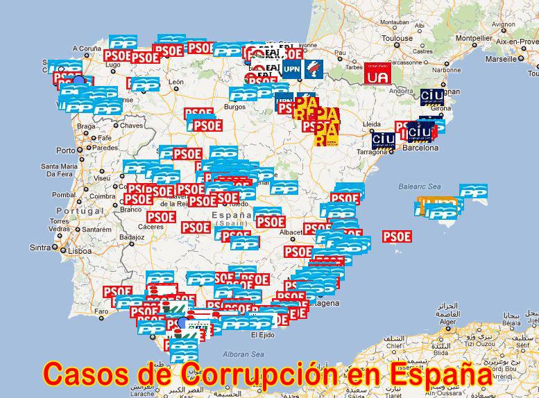 Mapa de partidos políticos y corrupciõn en España