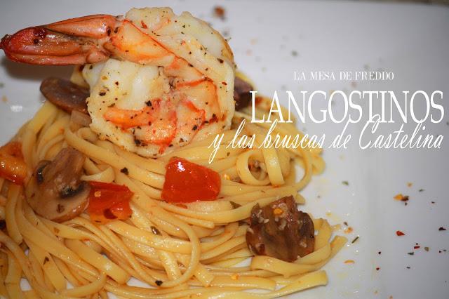 Linguini con Langostinos y sazón Toscana.