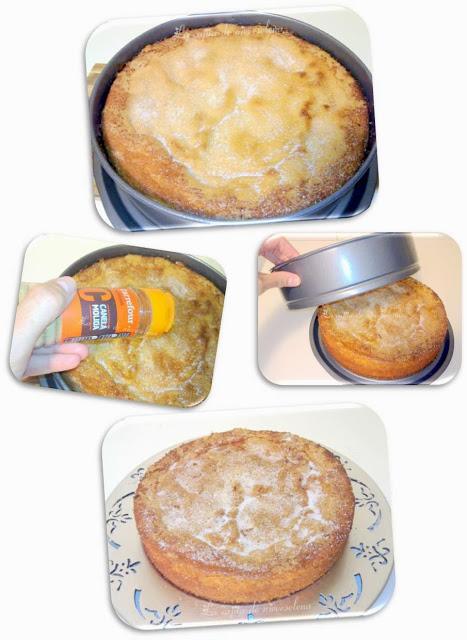 Pastel meloso de cerveza de melocotón y crujiente de azucar y canela