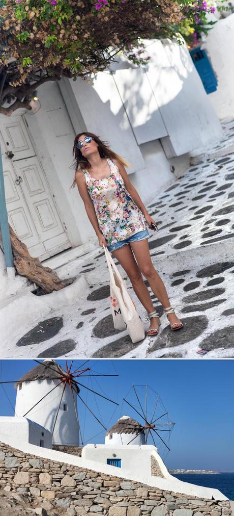 barbara crespo travels holidays blue & white mykonos street style outfit