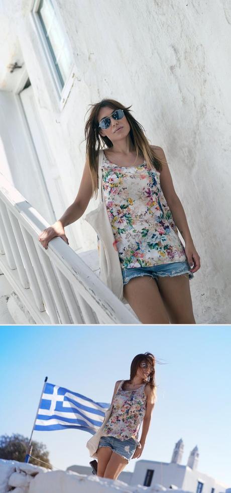 barbara crespo travels holidays blue & white mykonos street style outfit