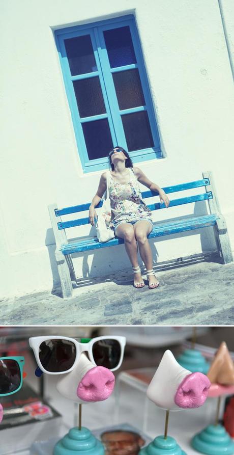 barbara crespo travels holidays blue & white mykonos street style outfit