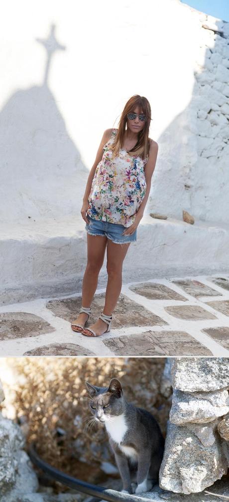 barbara crespo travels holidays blue & white mykonos street style outfit