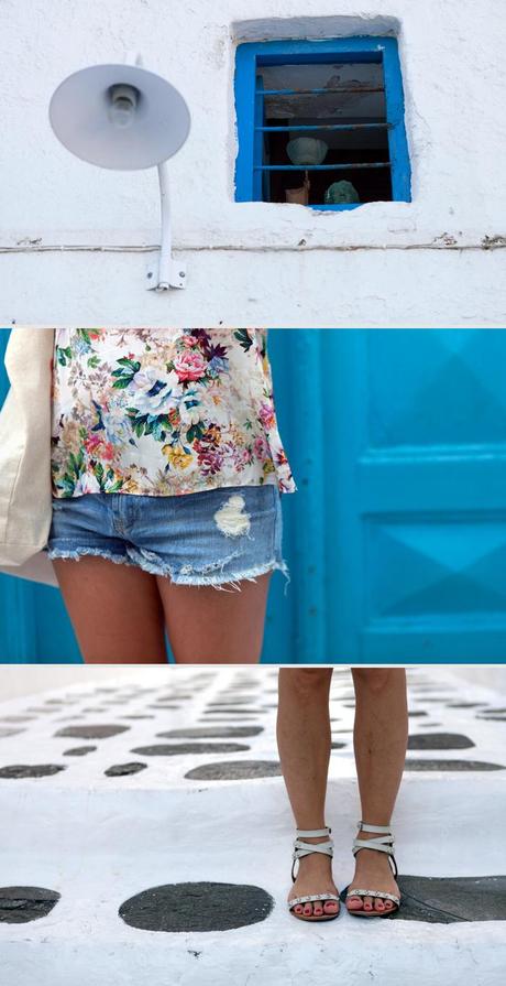 barbara crespo travels holidays blue & white mykonos street style outfit