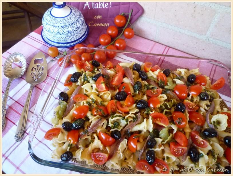 Gigli (Pasta) con Ajos Tiernos, Nueces y Anchoa