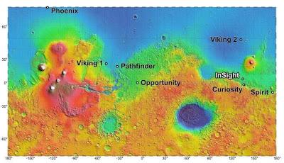 Los cuatro sitios de Marte candidatos para un aterrizaje en 2016