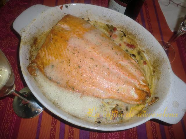 Salmón horneado al cava