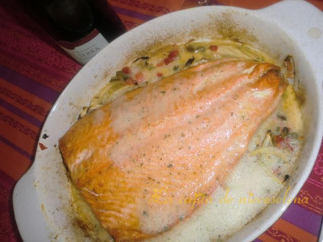 Salmón horneado al cava