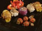 Brochetas conejo plátano