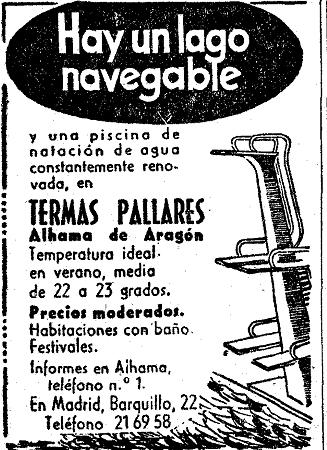 La publicidad del Balneario Termas Pallarés en los años 50. Lago Termal como argumento de venta