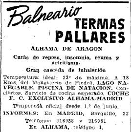 Balneario Termas Pallarés Publicidad en los años 50