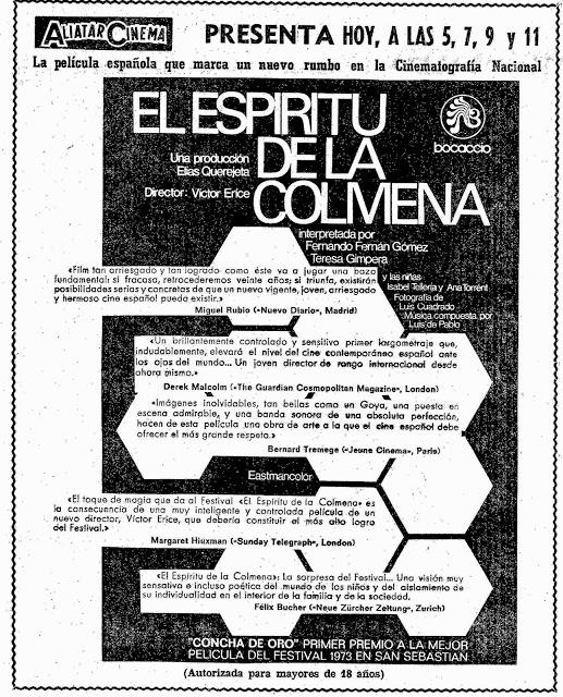 EL ESPÍRITU DE LA COLMENA recibió la Concha de Oro a la mejor película en el Festival de San Sebastián de 1973, hace 40 años