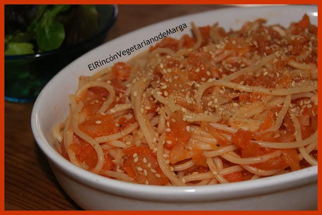 Espaguettis con calabaza