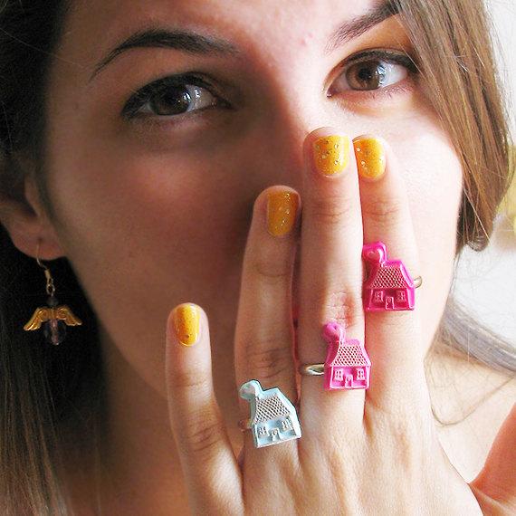 Home Sweet Home House Ring - Polymer Clay Ring - Novelty Ring - Personalized Ring