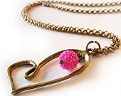 Veronica Love heart pendant in bronze and magenta pink