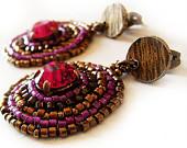 In the Moon- Fuchsia Swarovski Strass and Bronze Earrings