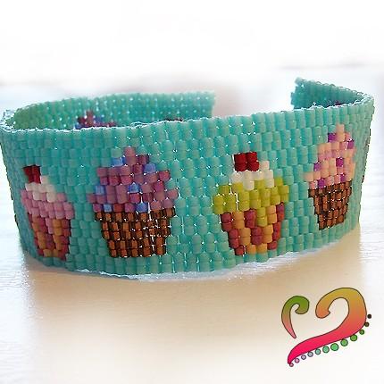 Cupcake lovers - Pink , purple and lime green peyote glass bracelet