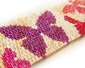 Fly Fly Butterfly - Read and Cream Delicas Cuff Bracelet