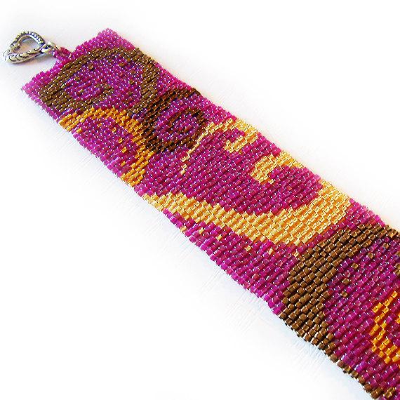 Swirls in Paris Wide Glass Bracelet in Purple and Gold Beads