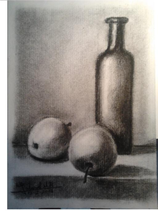 dibujo-carboncillo-bodetgon-manzanas-botella