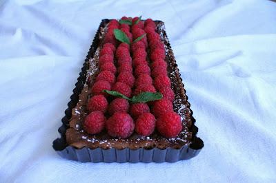 Bizcocho de chocolate con frambuesas