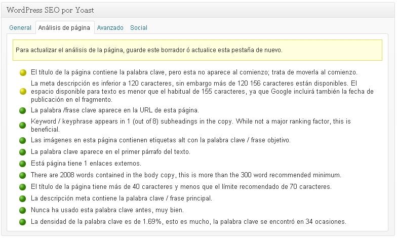 Cómo configurar WordPress y mi posicionamiento web (II) Yoast WordPress SEO Artículo Análisis